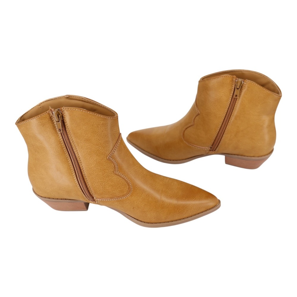Journee Collection Taliah Tan Western Ankle Booties 8M Pointed Toe Zip New - Picture 4 of 7